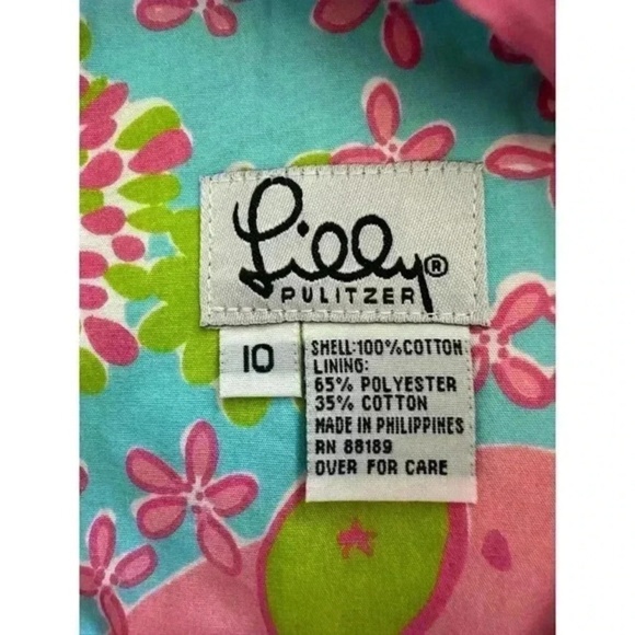 Lilly Pulitzer Dress Girls Size 10 Pink Blue Wrap Elephant Print Floral Sleevele - Picture 2 of 5
